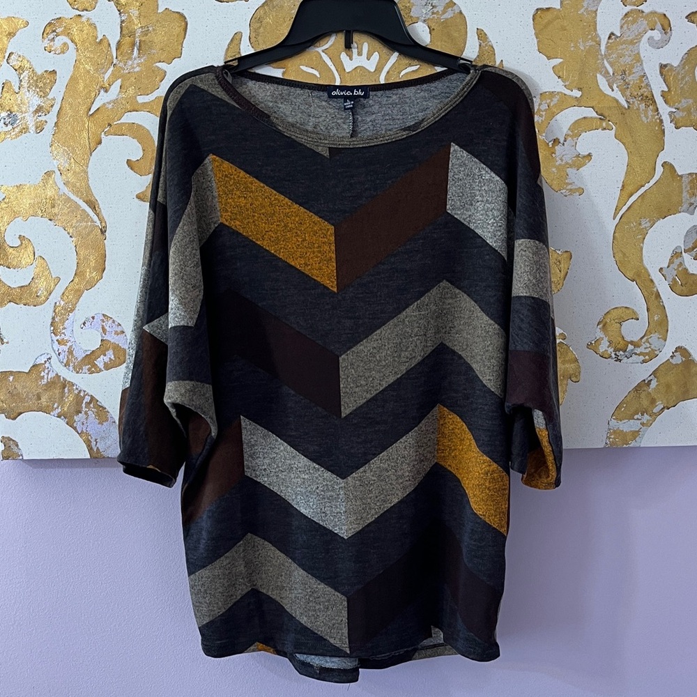 Olivia Blu Size‎ Large Geometric Dolman Short Sleeve Tunic